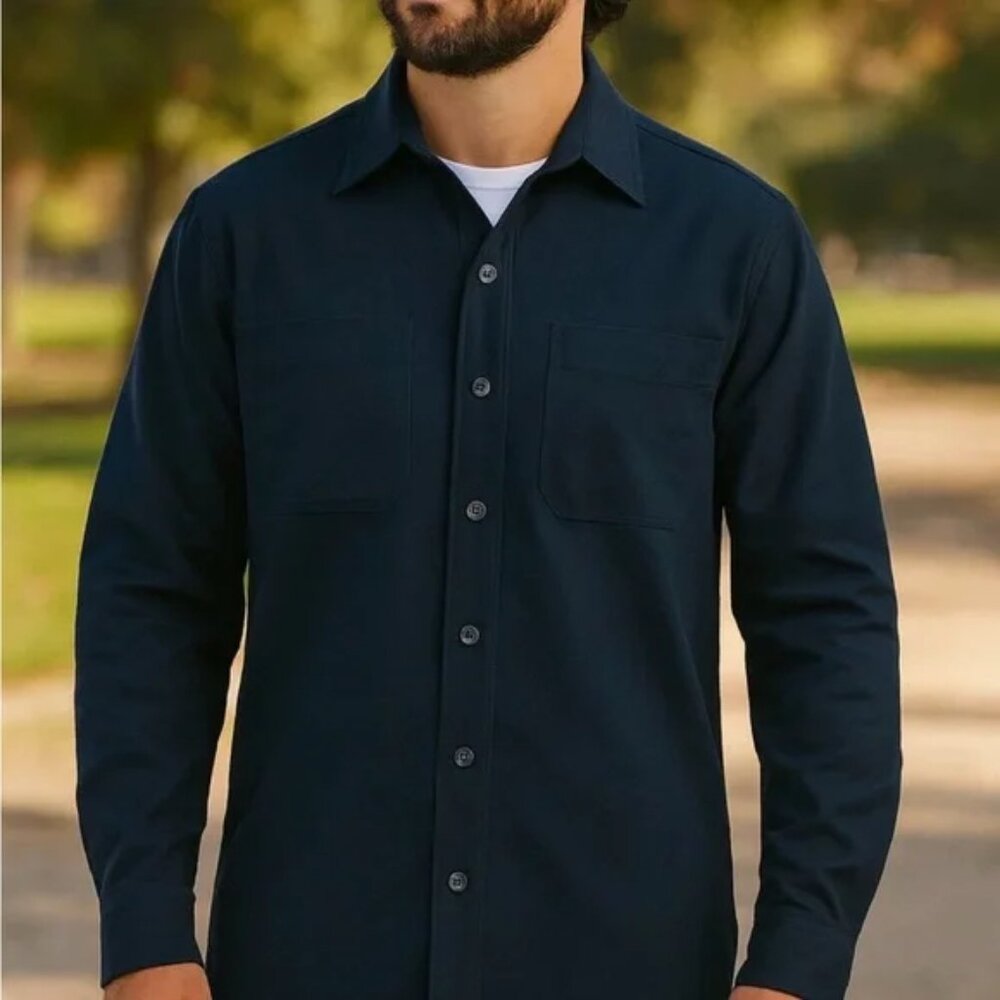 WOOLRICH Chamois Mens 100% Brushed Cotton Button Up Long Sleeve Shirt Navy L NEW